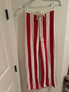 Vici Red and Cream Crochet Swim Coverup Pants